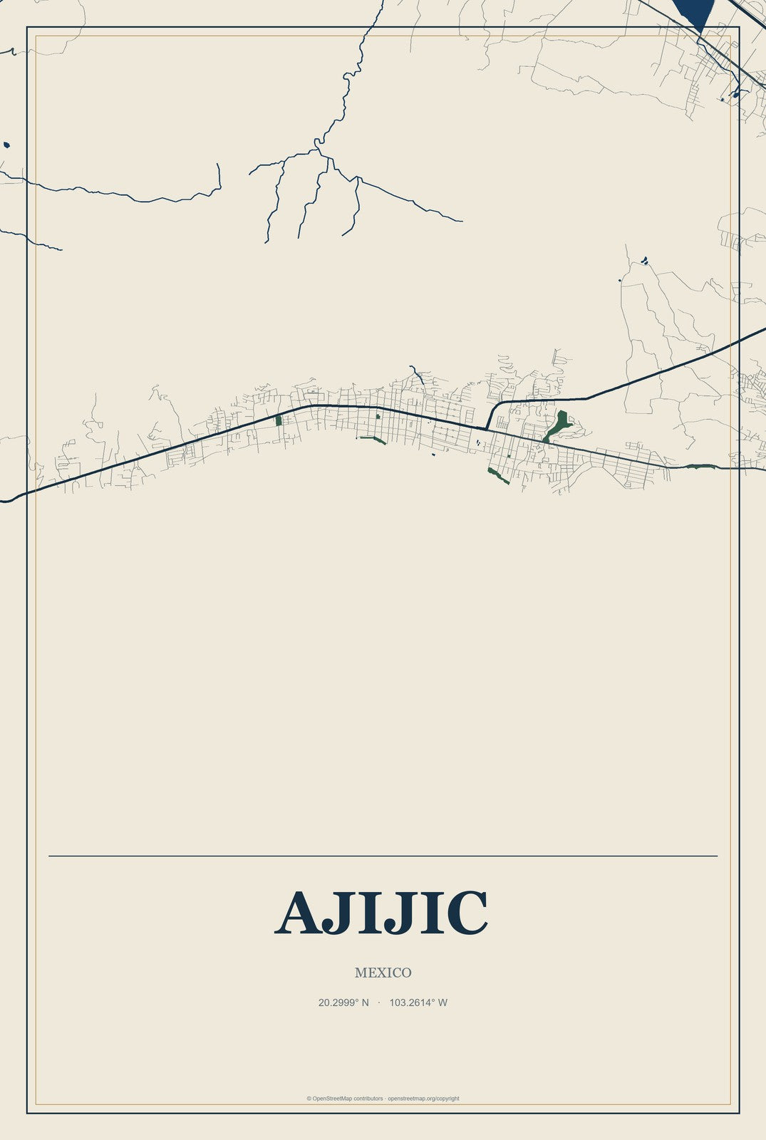 Ajijic, Mexico City Map Aluminum Sign in Coastal Cutout style