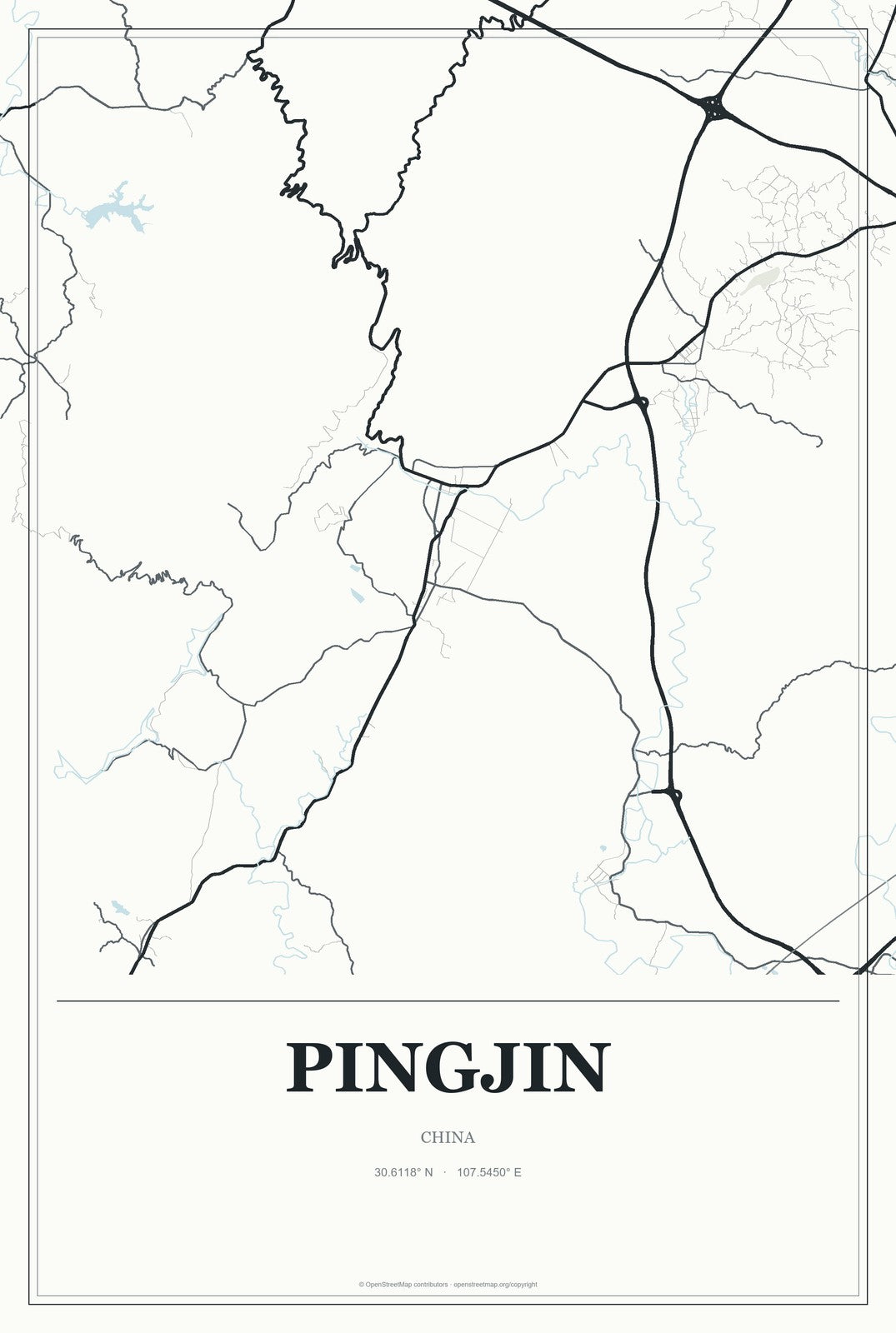 Pingjin, China City Map Aluminum Sign in Gallery Air style