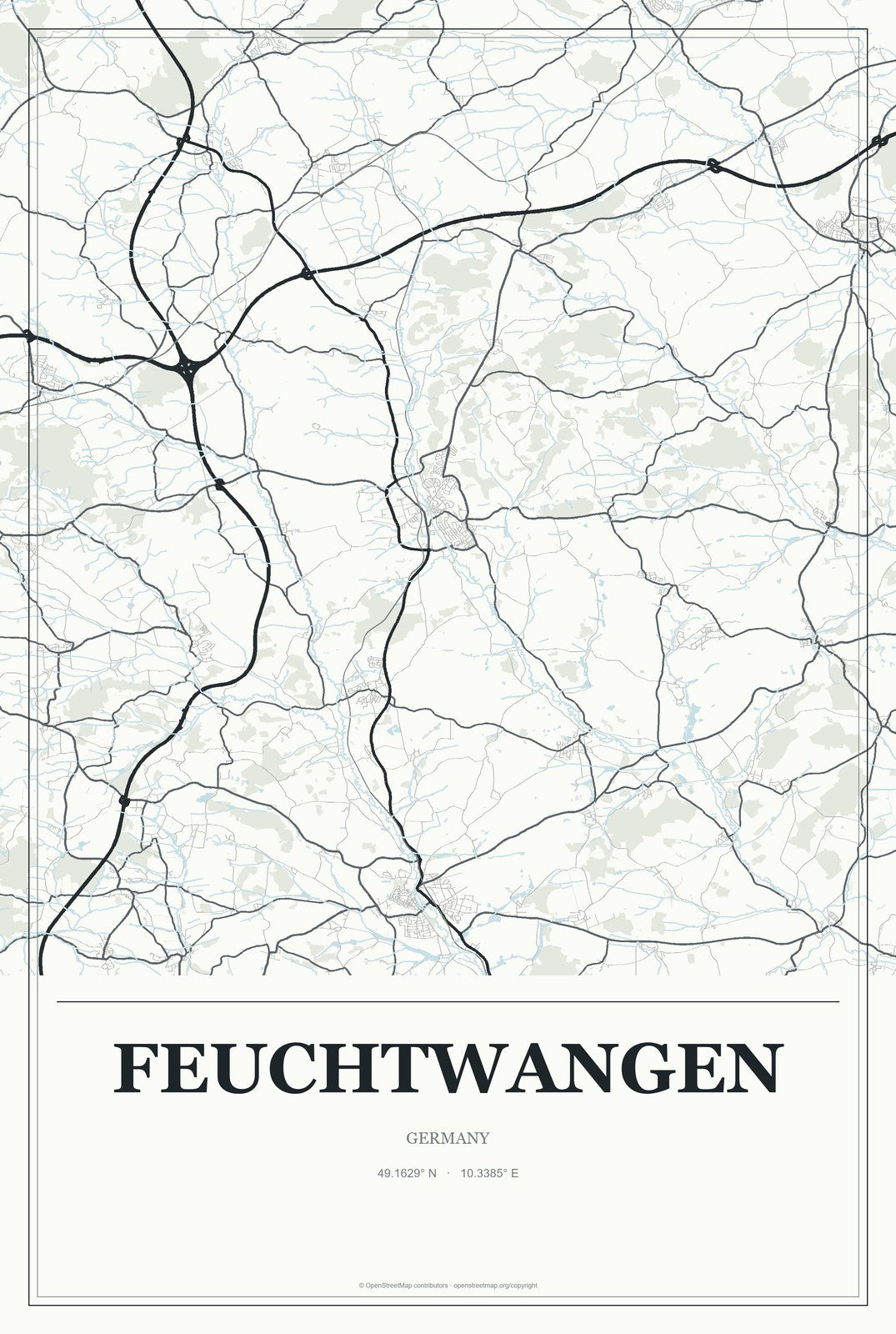 Feuchtwangen, Germany City Map Aluminum Sign in Gallery Air style