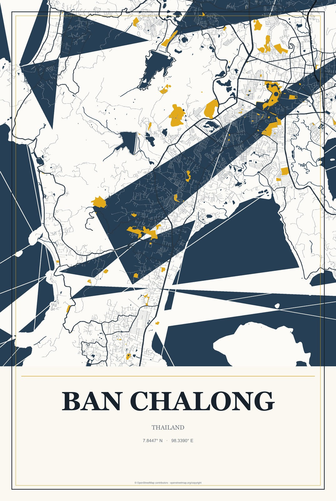 Ban Chalong, Thailand City Map Aluminum Sign in Citrine Modern style