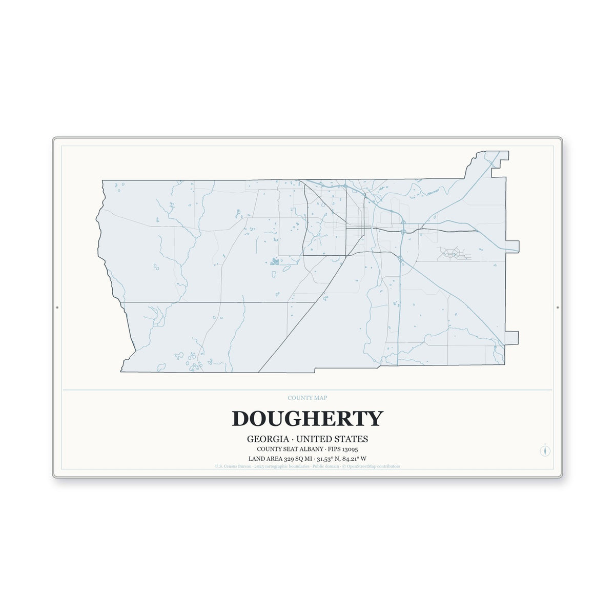 Dougherty County, Georgia Map Aluminum Sign in Gallery Air style