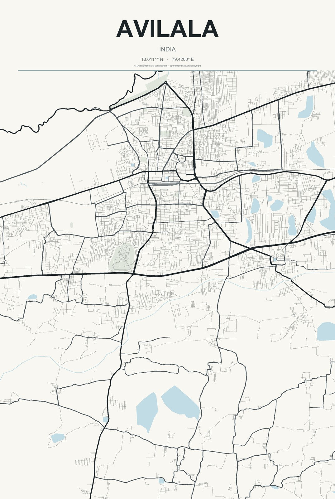 Avilala, India City Map Aluminum Sign in Headline Atlas style