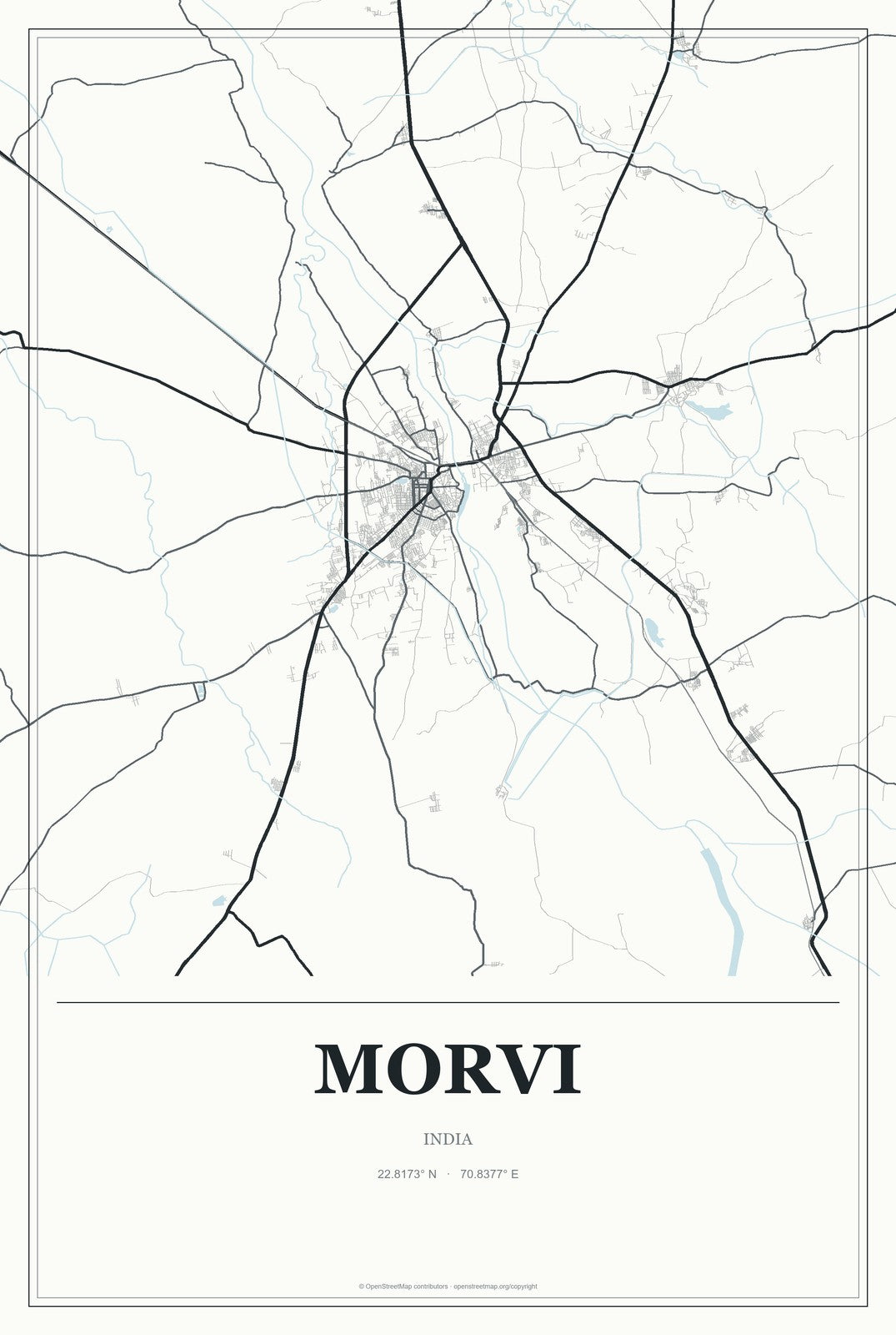 Morvi, India City Map Aluminum Sign in Gallery Air style