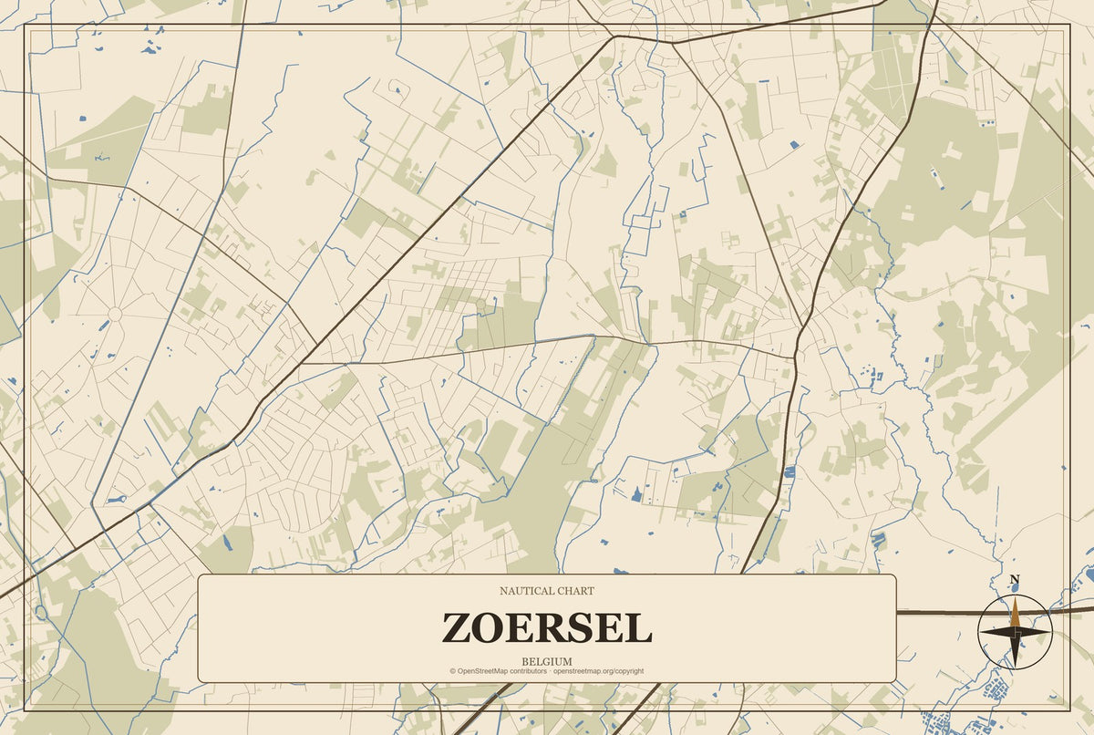 Zoersel, Belgium City Map Aluminum Sign in Heritage Nautical style