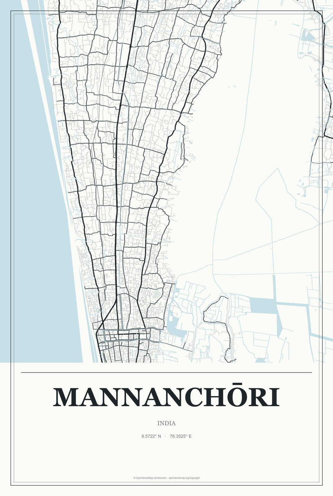 Mannanchōri, India City Map Aluminum Sign in Gallery Air style