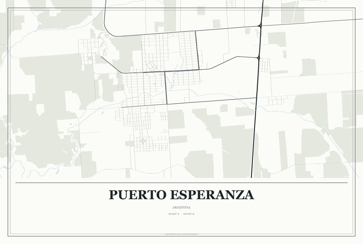 Puerto Esperanza, Argentina City Map Aluminum Sign in Gallery Air style
