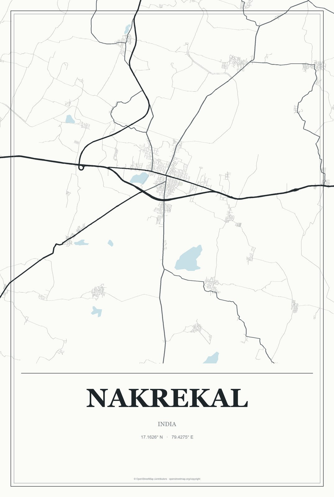 Nakrekal, India City Map Aluminum Sign in Gallery Air style