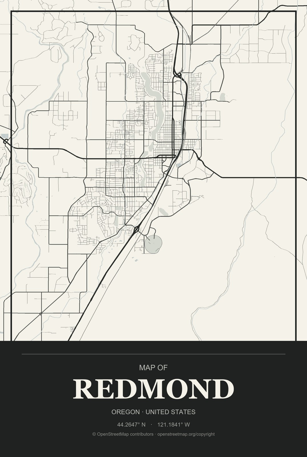 Redmond, Oregon City Map Aluminum Sign in Museum Plaque style