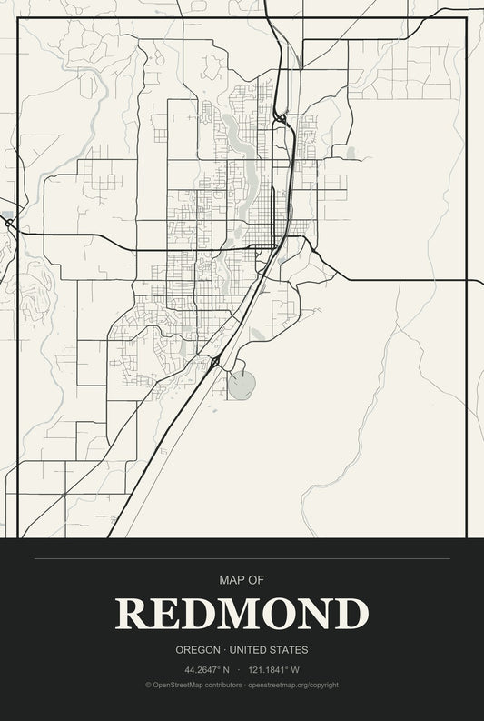 Redmond, Oregon City Map Aluminum Sign in Museum Plaque style