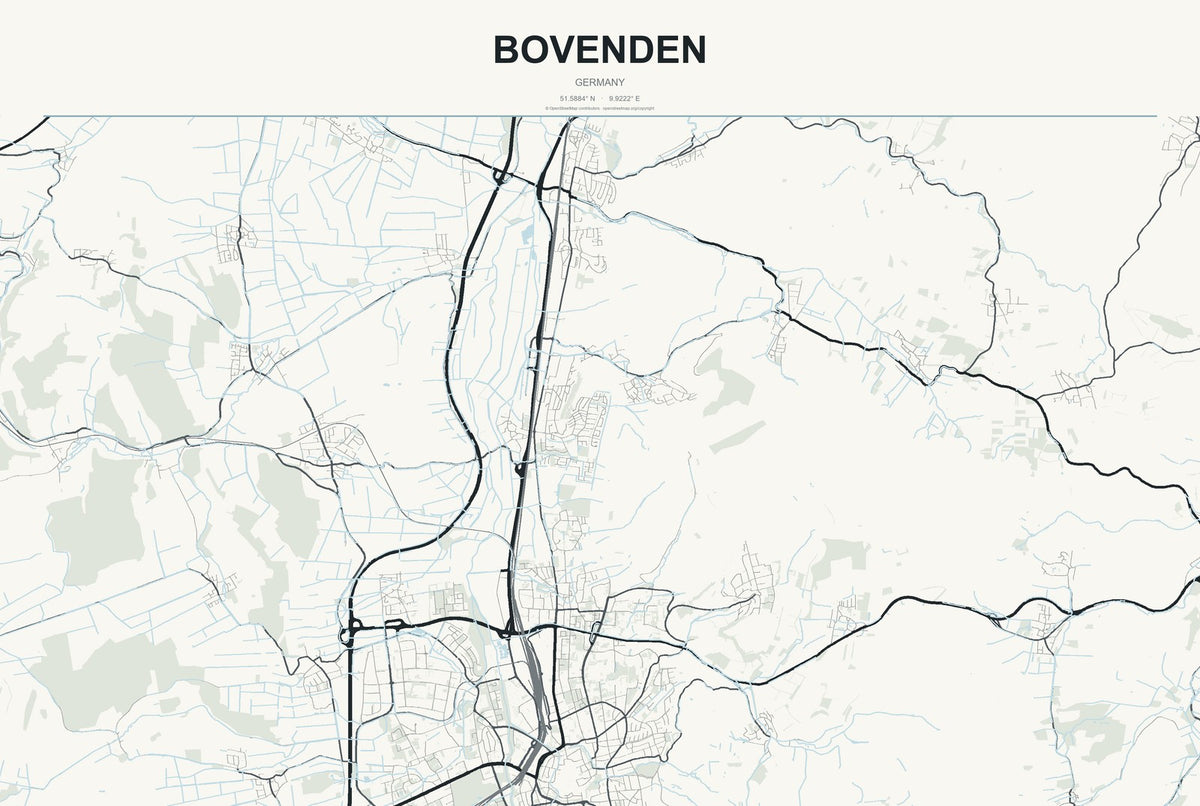 Bovenden, Germany City Map Aluminum Sign in Headline Atlas style