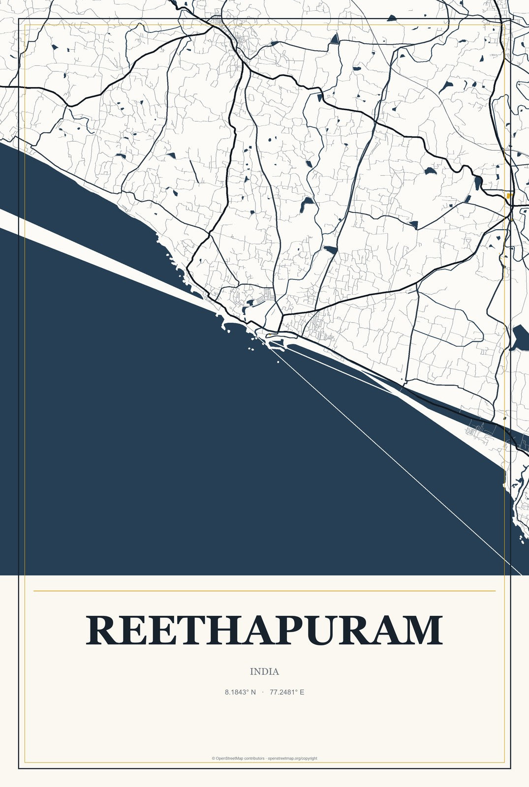 Reethapuram, India City Map Aluminum Sign in Citrine Modern style