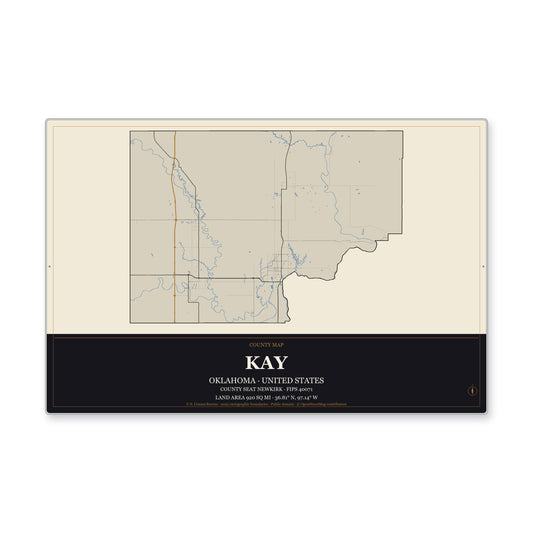 Kay County, Oklahoma Map Aluminum Sign in Museum Plaque style