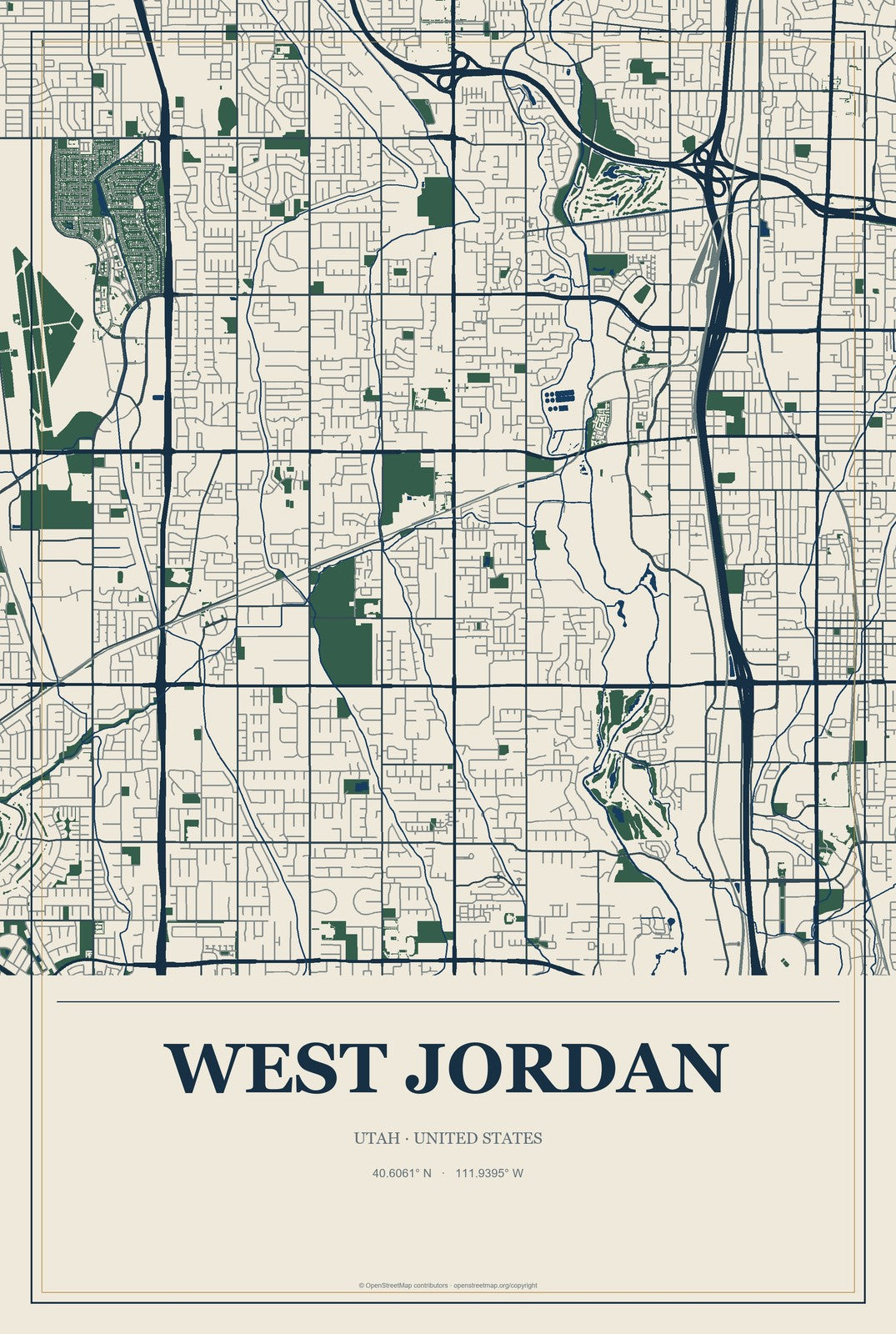 West Jordan, Utah City Map Aluminum Sign in Coastal Cutout style