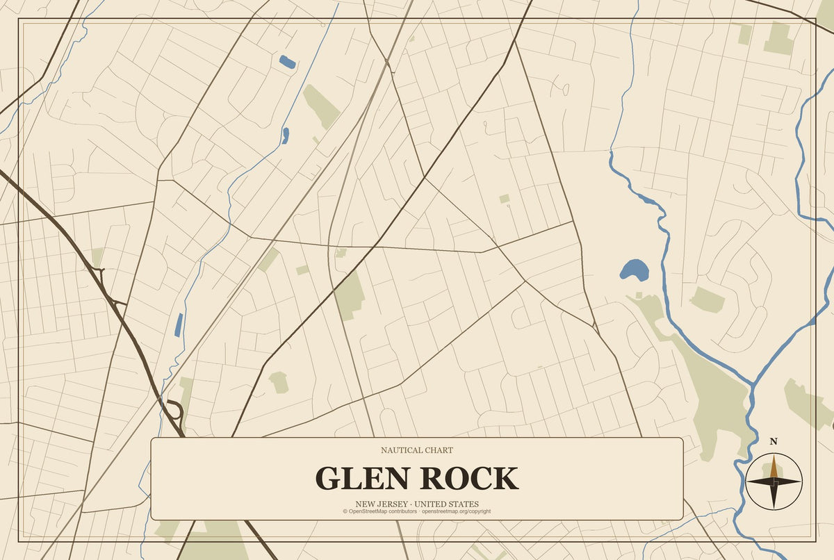 Glen Rock, New Jersey City Map Aluminum Sign in Heritage Nautical style