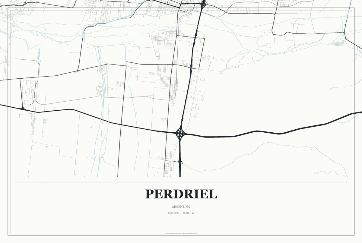 Perdriel, Argentina City Map Aluminum Sign in Gallery Air style