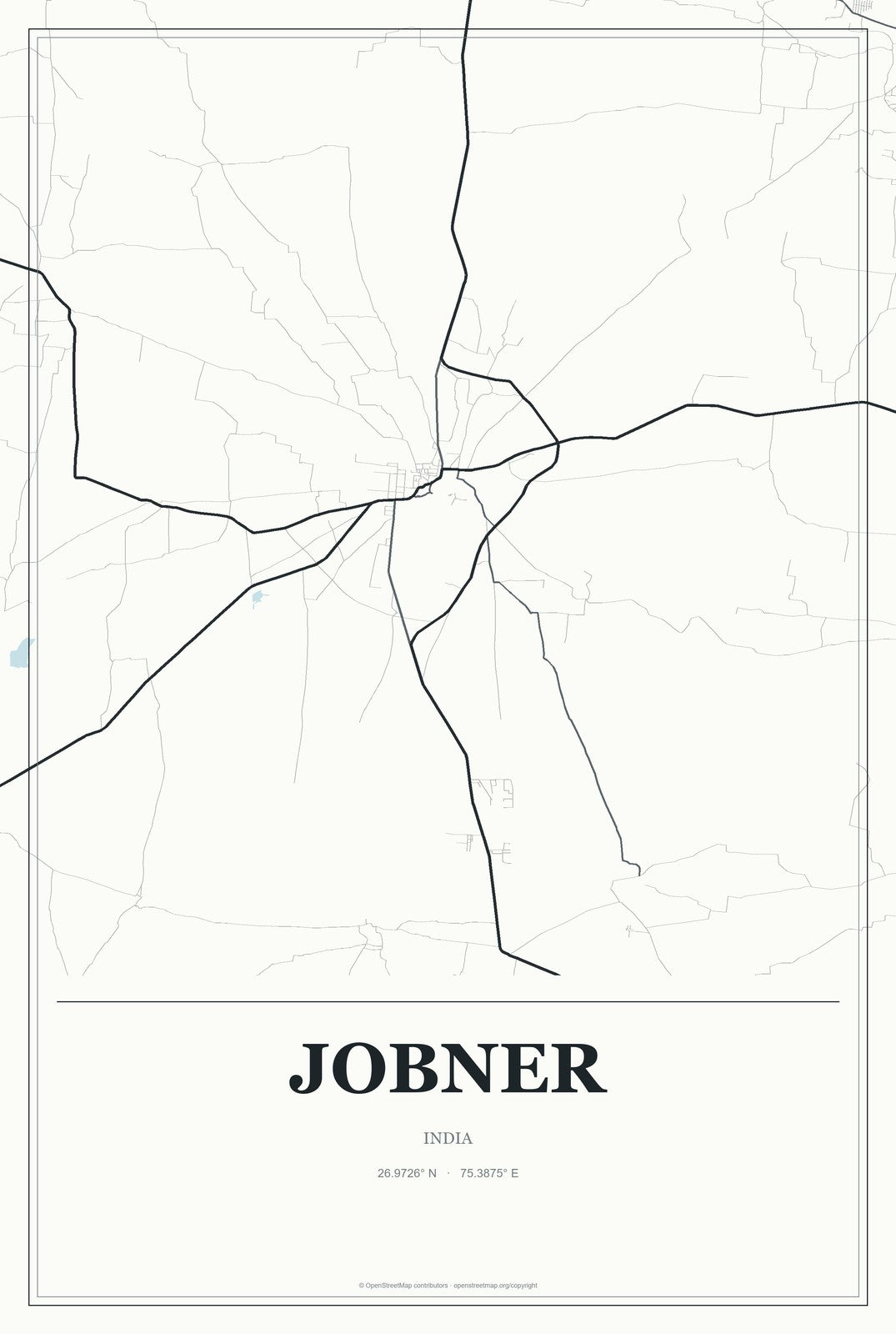 Jobner, India City Map Aluminum Sign in Gallery Air style