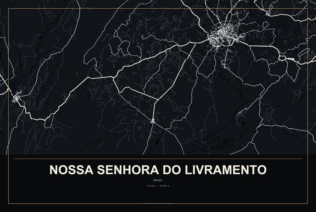 Nossa Senhora do Livramento, Brazil City Map Aluminum Sign in Metropolitan Noir style
