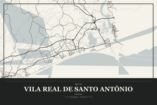 Vila Real de Santo António, Portugal City Map Aluminum Sign in Museum Plaque style