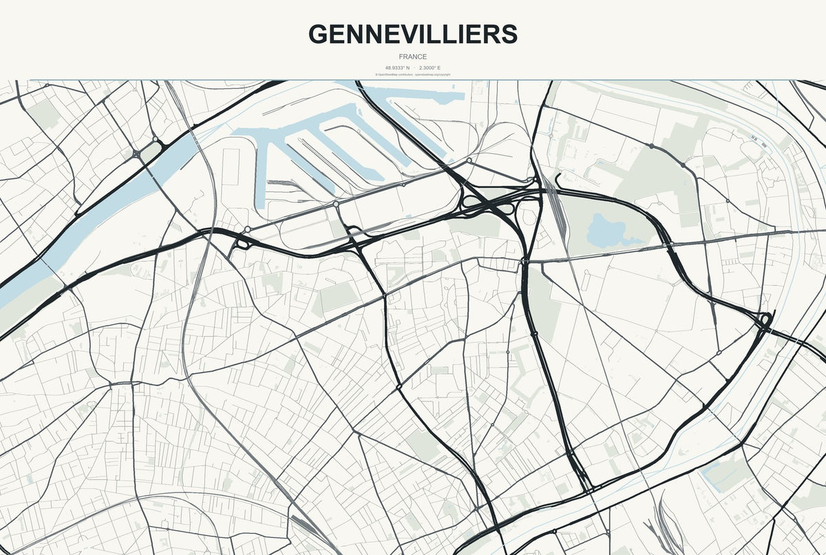 Gennevilliers, France City Map Aluminum Sign in Headline Atlas style