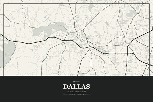 Dallas, Georgia City Map Aluminum Sign in Museum Plaque style