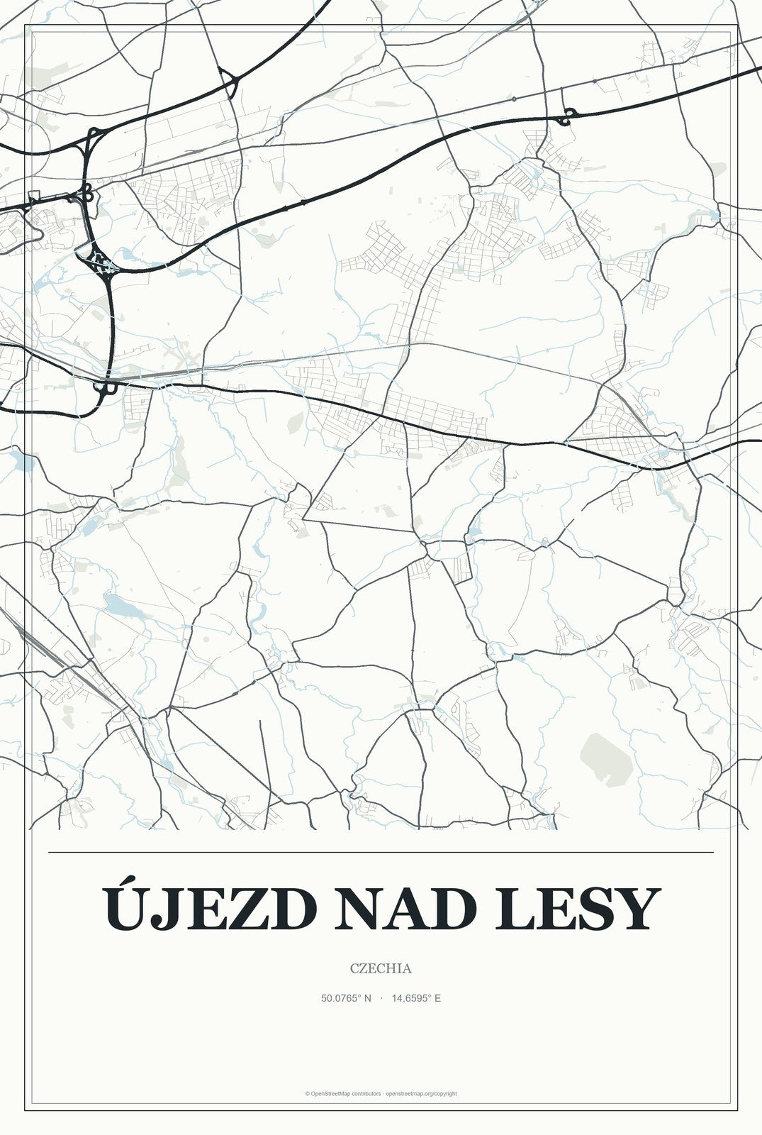 Újezd nad Lesy, Czechia City Map Aluminum Sign in Gallery Air style