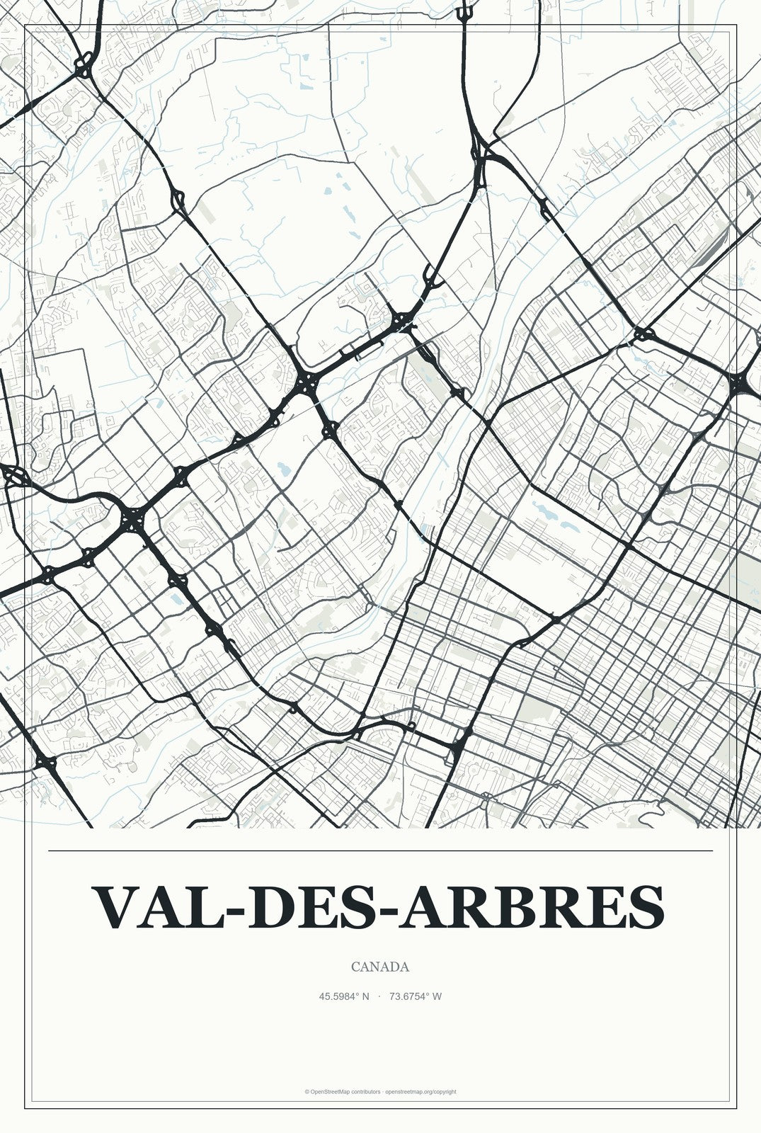 Val-des-Arbres, Canada City Map Aluminum Sign in Gallery Air style