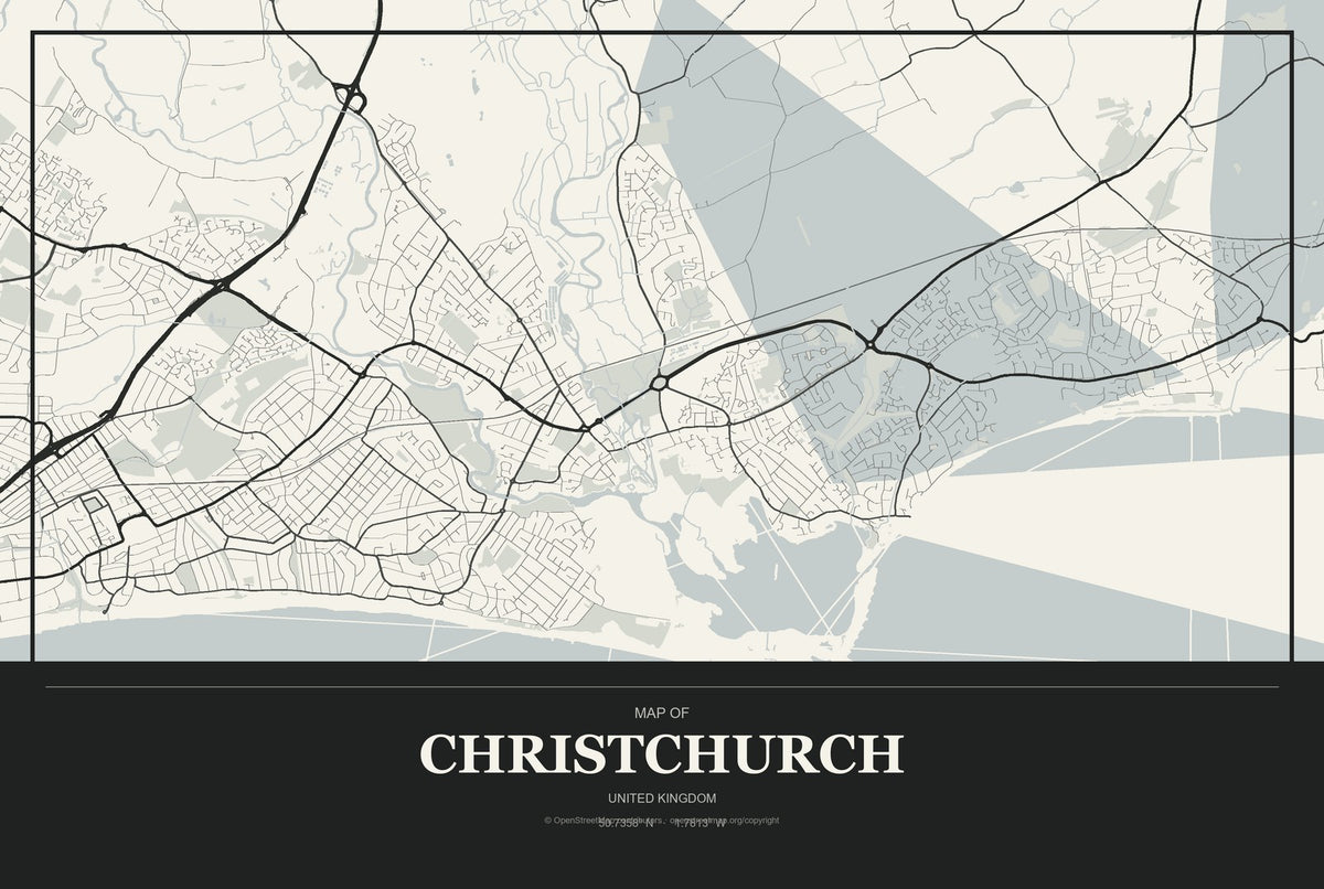 Christchurch, United Kingdom City Map Aluminum Sign in Museum Plaque style