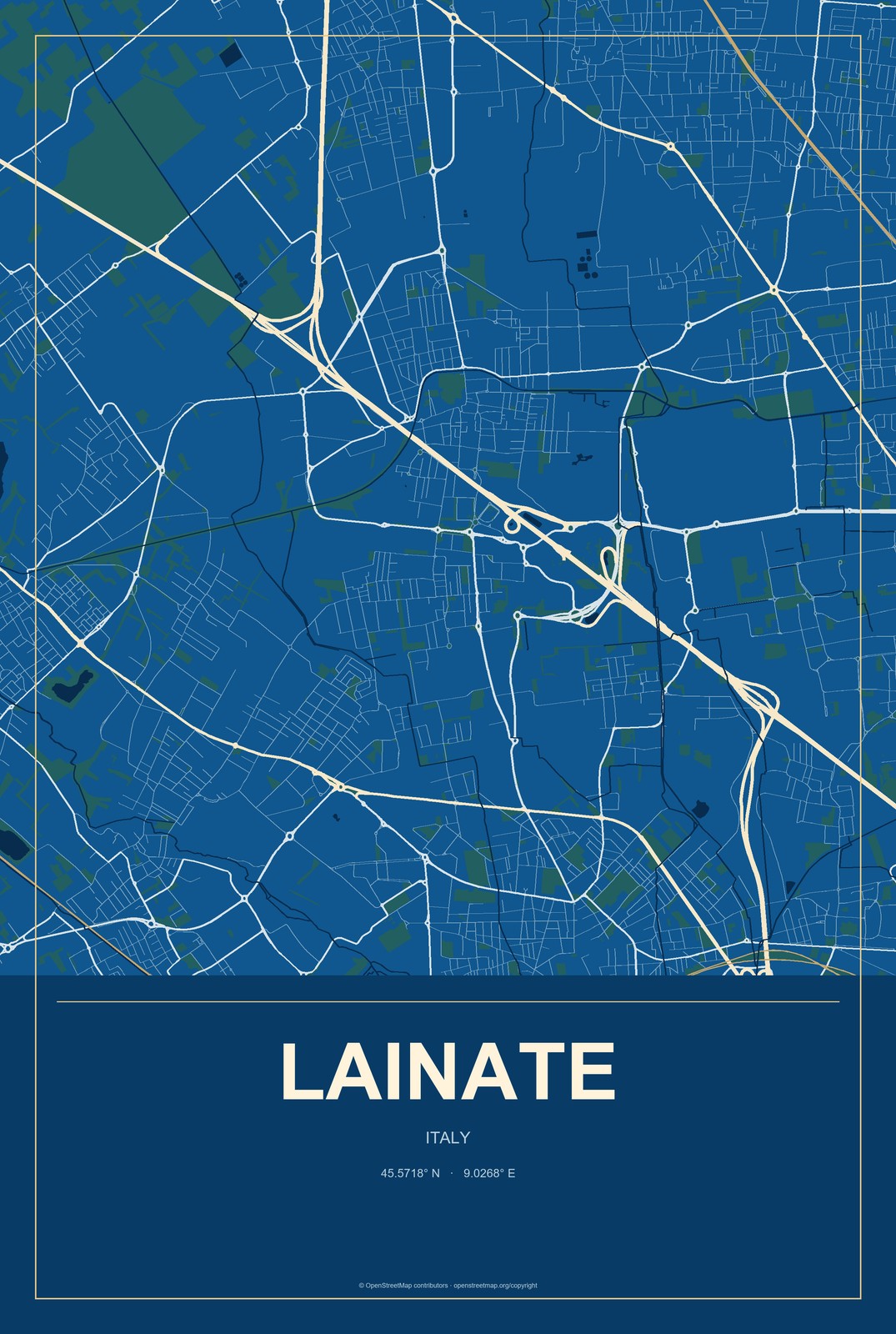 Lainate, Italy City Map Aluminum Sign in Harbor Cobalt style