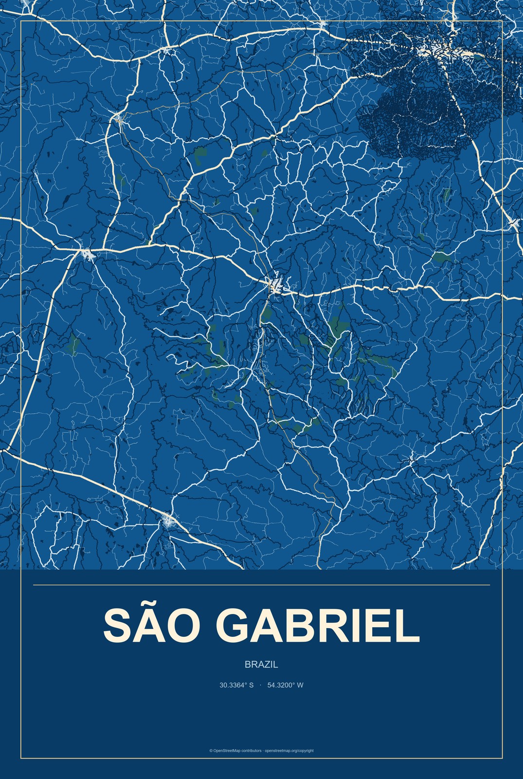 São Gabriel, Bahia, Brazil City Map Aluminum Sign in Harbor Cobalt style