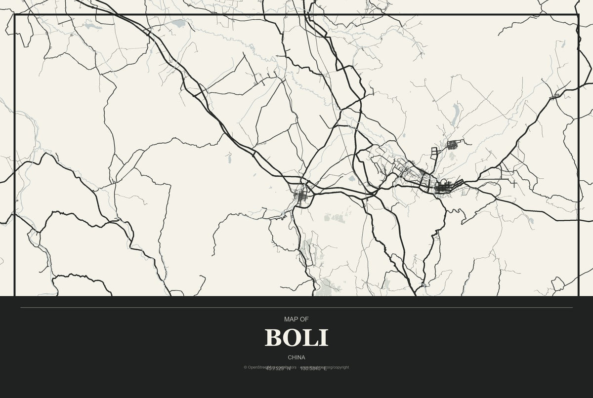 Boli, China City Map Aluminum Sign in Museum Plaque style