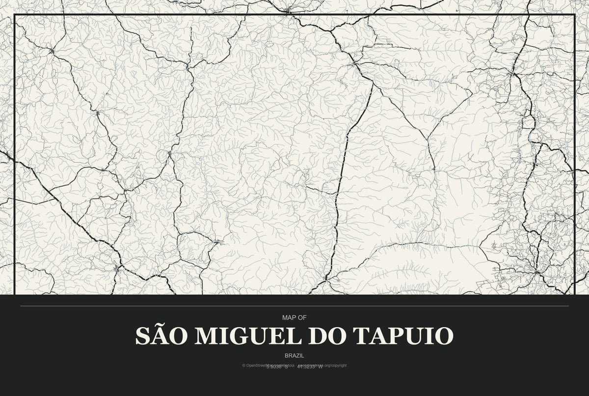 São Miguel do Tapuio, Brazil City Map Aluminum Sign in Museum Plaque style