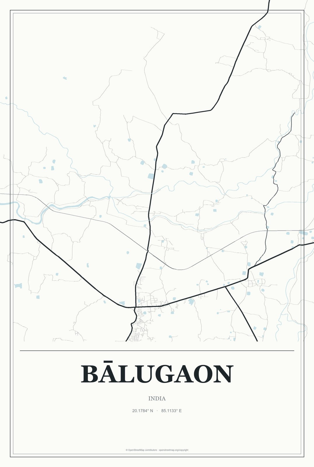 Bālugaon, India City Map Aluminum Sign in Gallery Air style