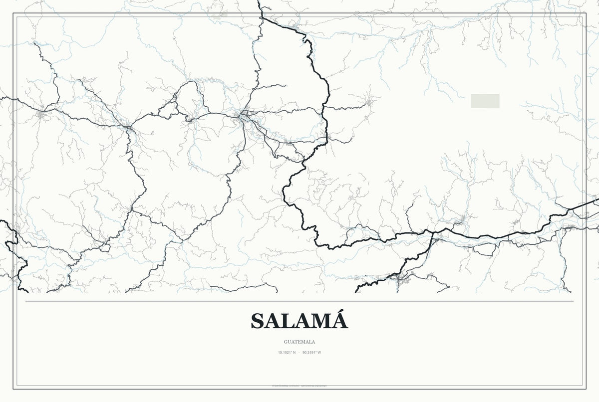 Salamá, Guatemala City Map Aluminum Sign in Gallery Air style