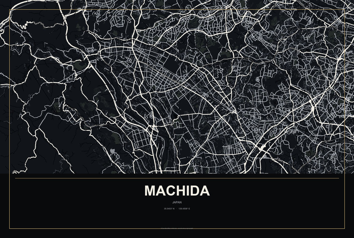 Machida, Japan City Map Aluminum Sign in Metropolitan Noir style