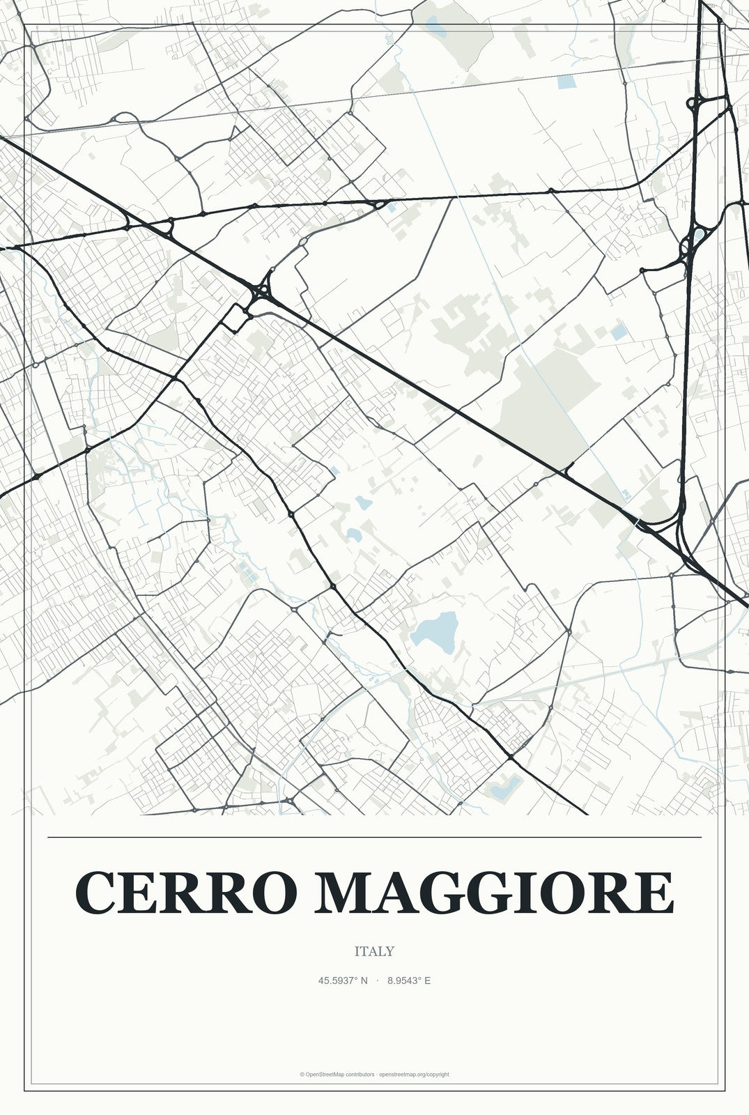 Cerro Maggiore, Italy City Map Aluminum Sign in Gallery Air style