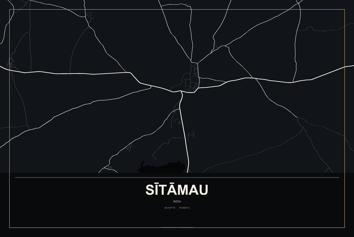 Sītāmau, India City Map Aluminum Sign in Metropolitan Noir style