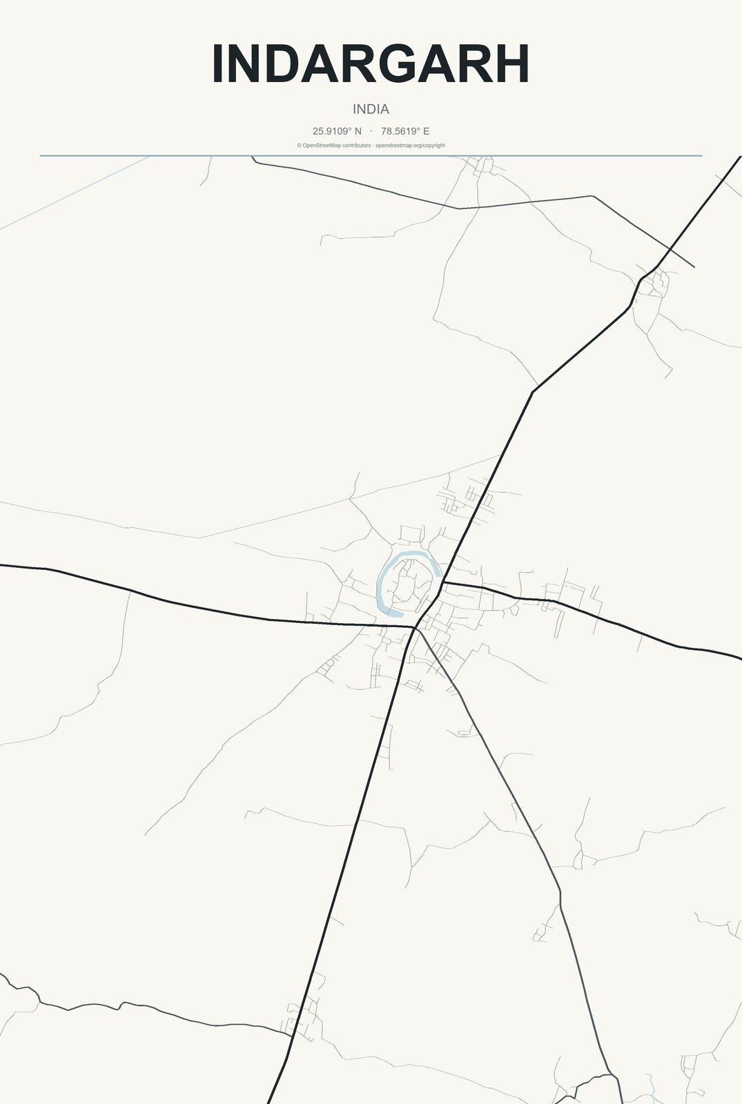 Indargarh, India City Map Aluminum Sign in Headline Atlas style
