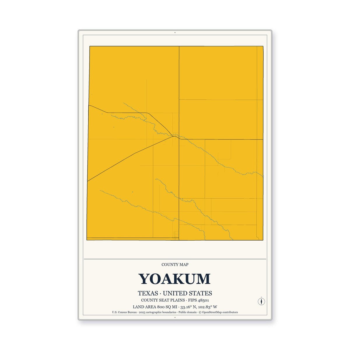 Yoakum County, Texas Map Aluminum Sign in Citrine Modern style