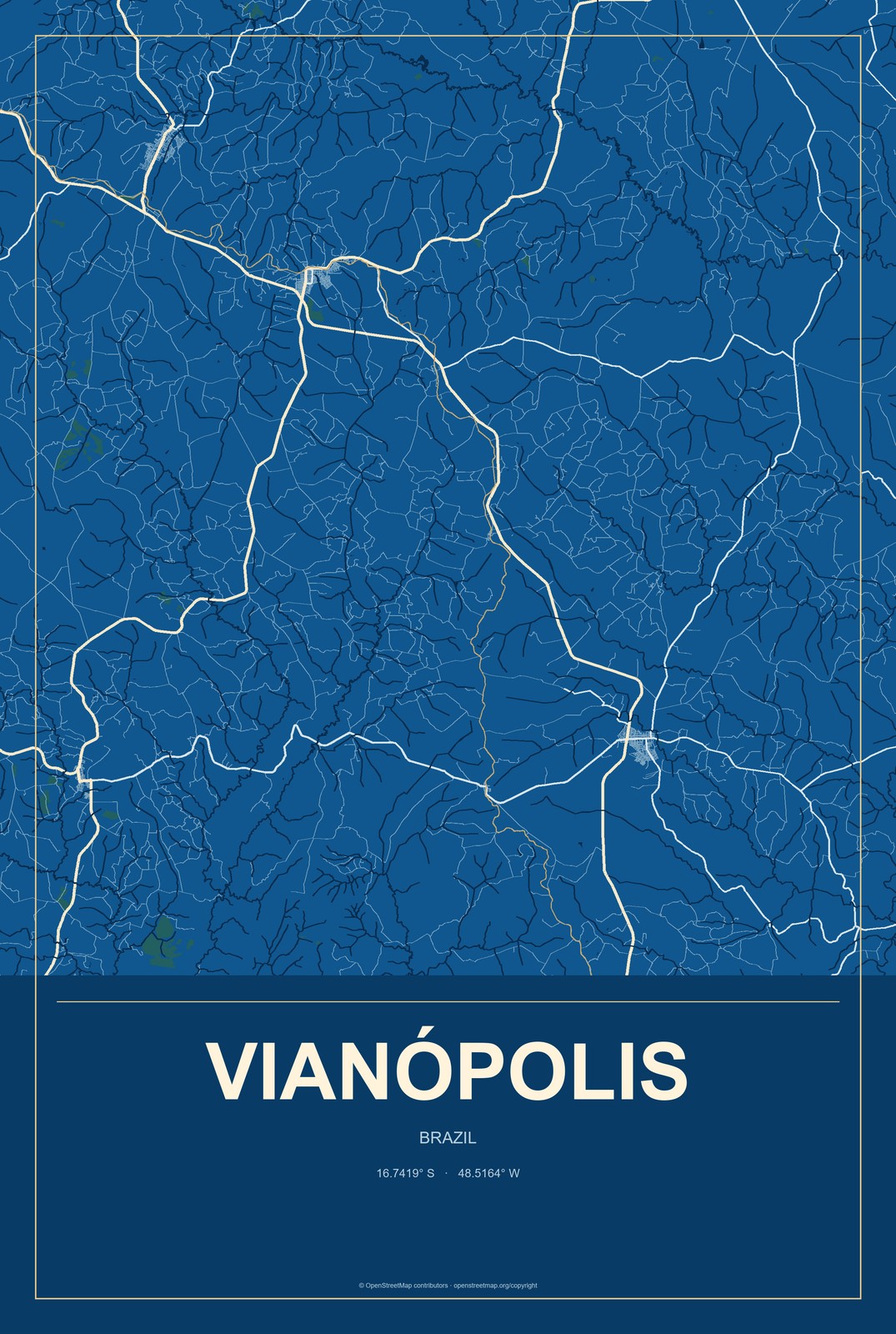 Vianópolis, Brazil City Map Aluminum Sign in Harbor Cobalt style
