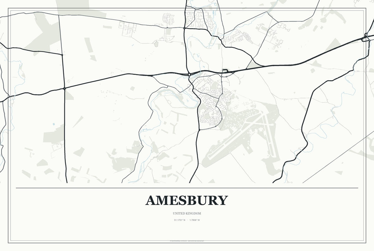 Amesbury, United Kingdom City Map Aluminum Sign in Gallery Air style
