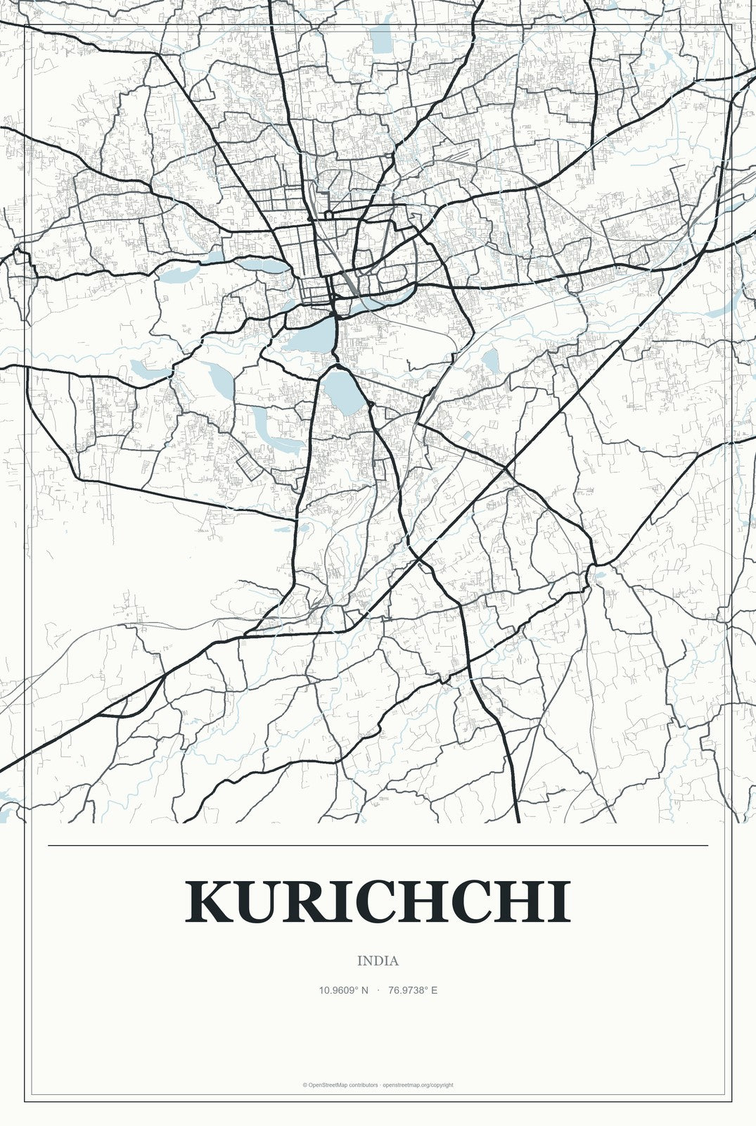 Kurichchi, India City Map Aluminum Sign in Gallery Air style