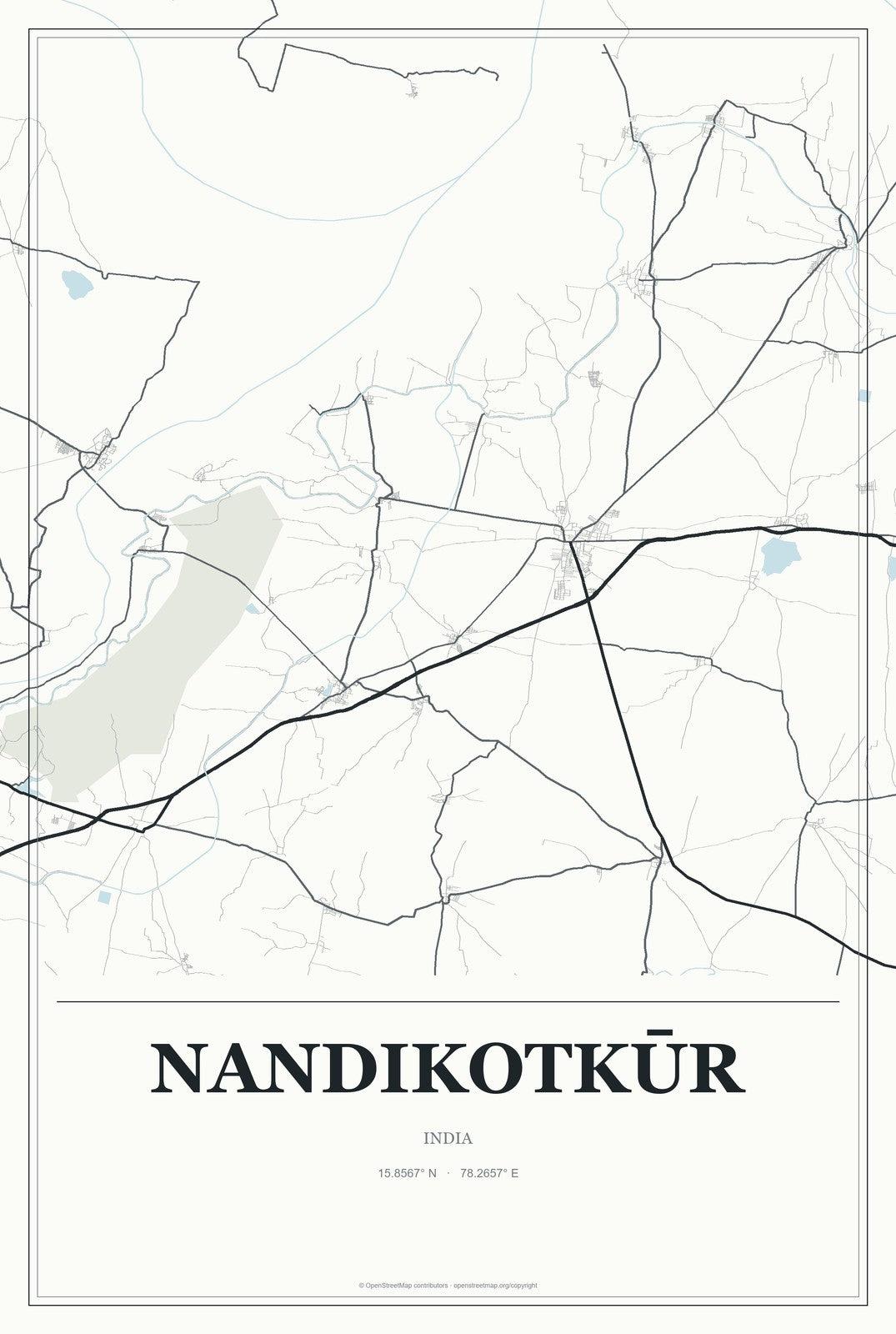 Nandikotkūr, India City Map Aluminum Sign in Gallery Air style