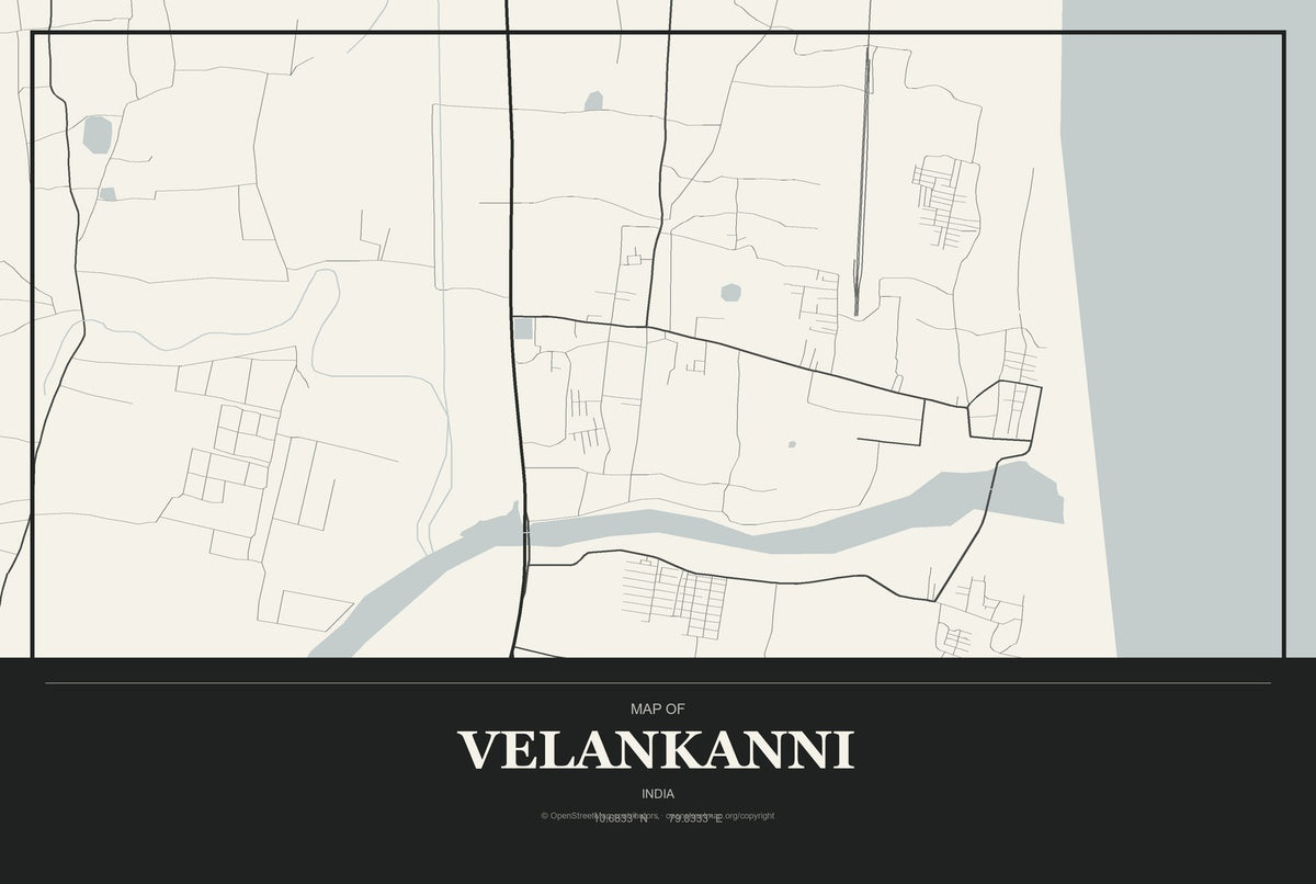 Velankanni, India City Map Aluminum Sign in Museum Plaque style