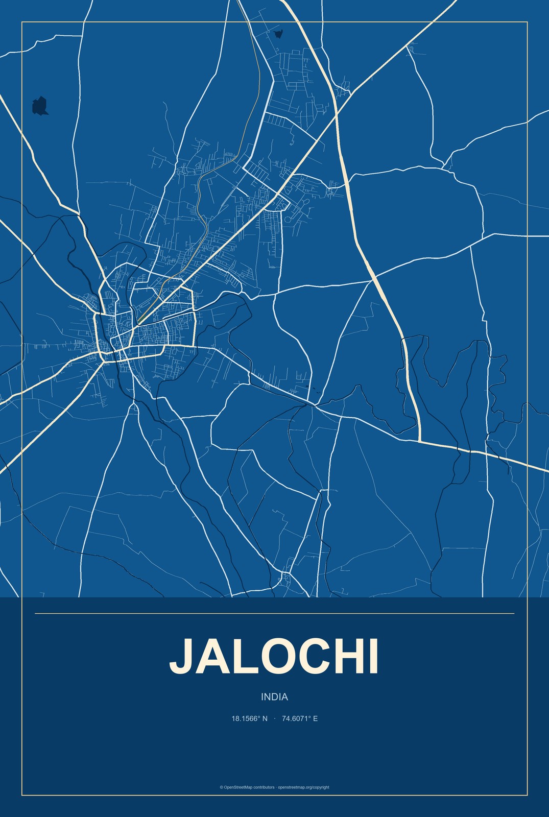 Jalochi, India City Map Aluminum Sign in Harbor Cobalt style