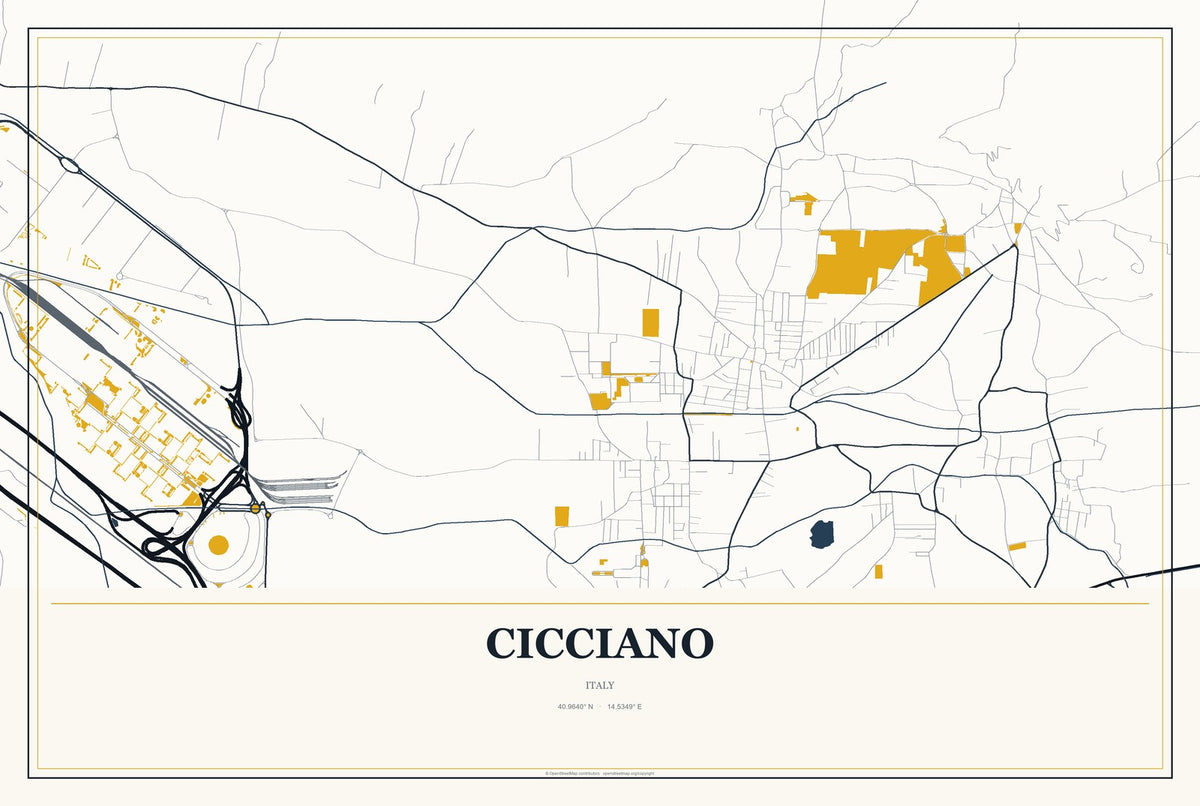 Cicciano, Italy City Map Aluminum Sign in Citrine Modern style