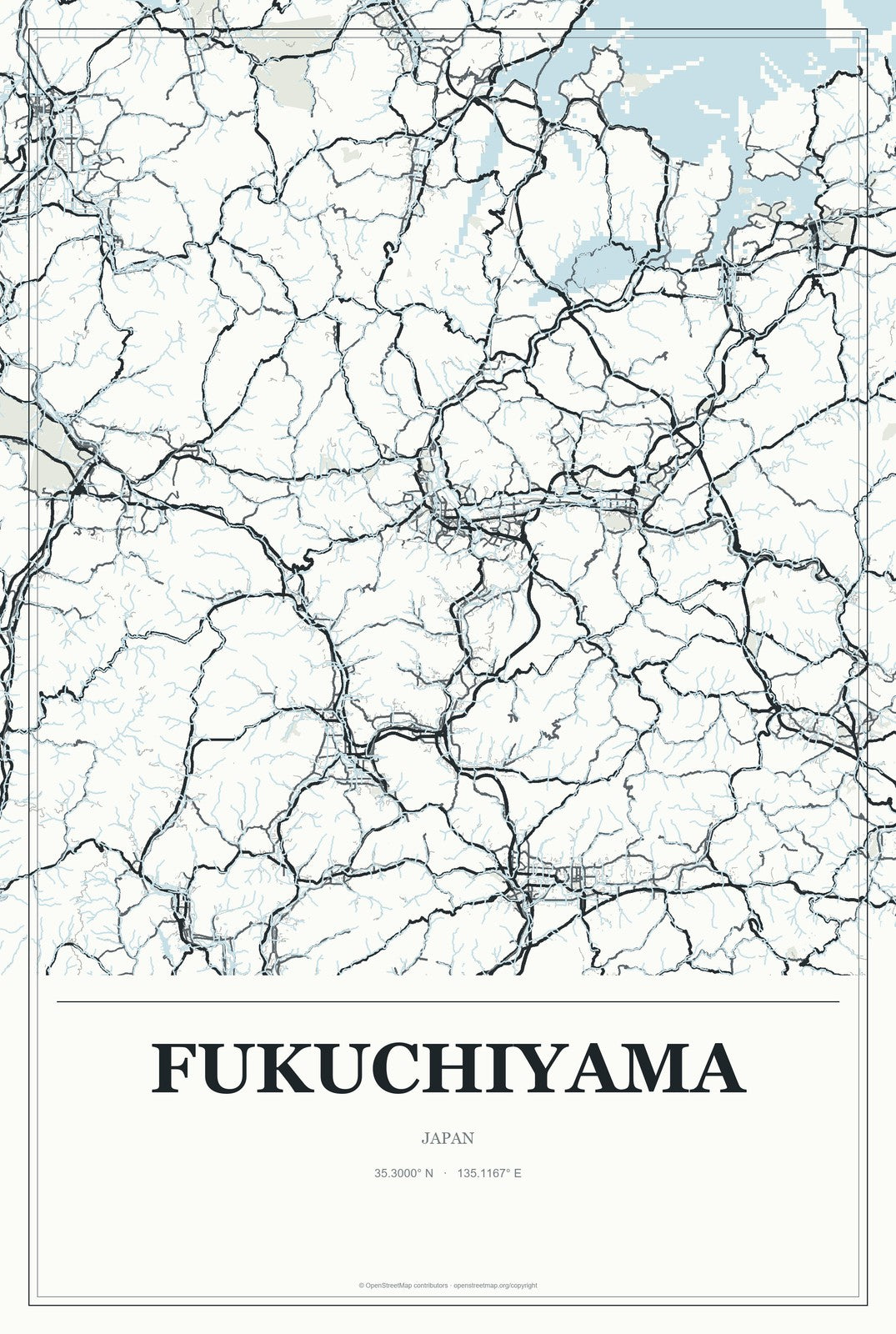 Fukuchiyama, Japan City Map Aluminum Sign in Gallery Air style