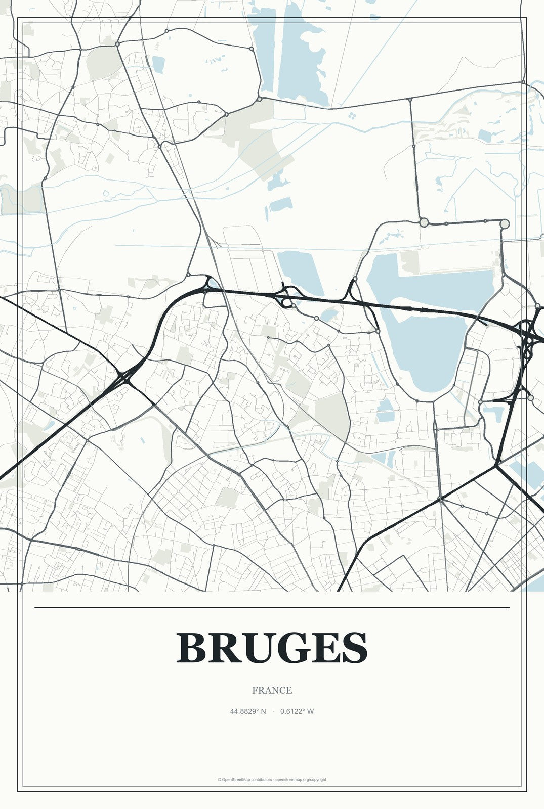 Bruges, France City Map Aluminum Sign in Gallery Air style