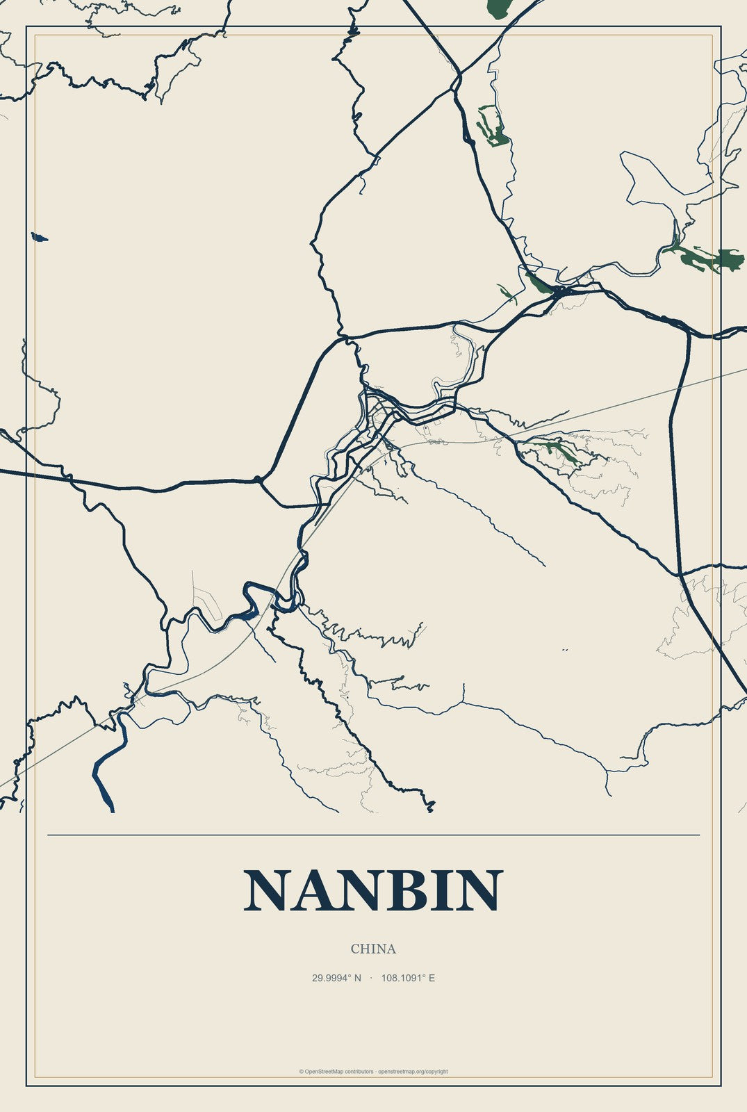 Nanbin, China City Map Aluminum Sign in Coastal Cutout style