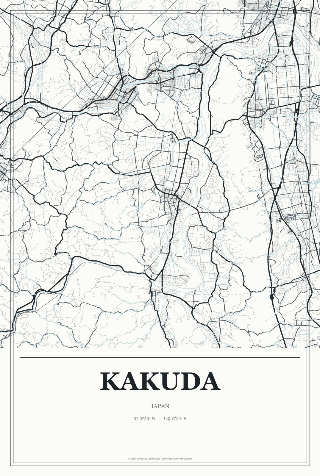 Kakuda, Japan City Map Aluminum Sign in Gallery Air style