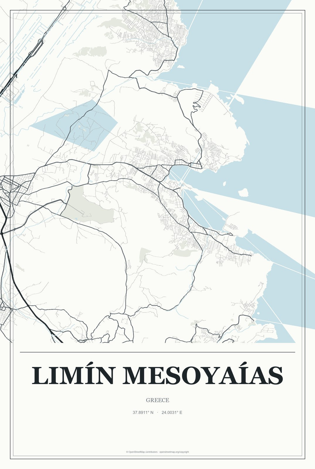 Limín Mesoyaías, Greece City Map Aluminum Sign in Gallery Air style